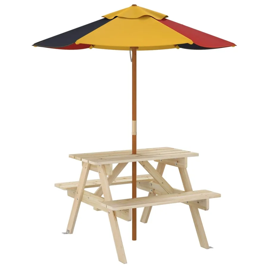 Table de pique-nique pour 4 enfants avec parasol bois de sapin - 5