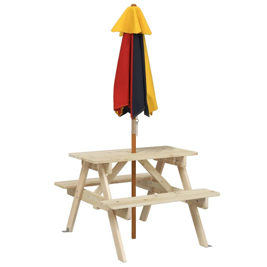 Table de pique-nique pour 4 enfants avec parasol bois de sapin - 6