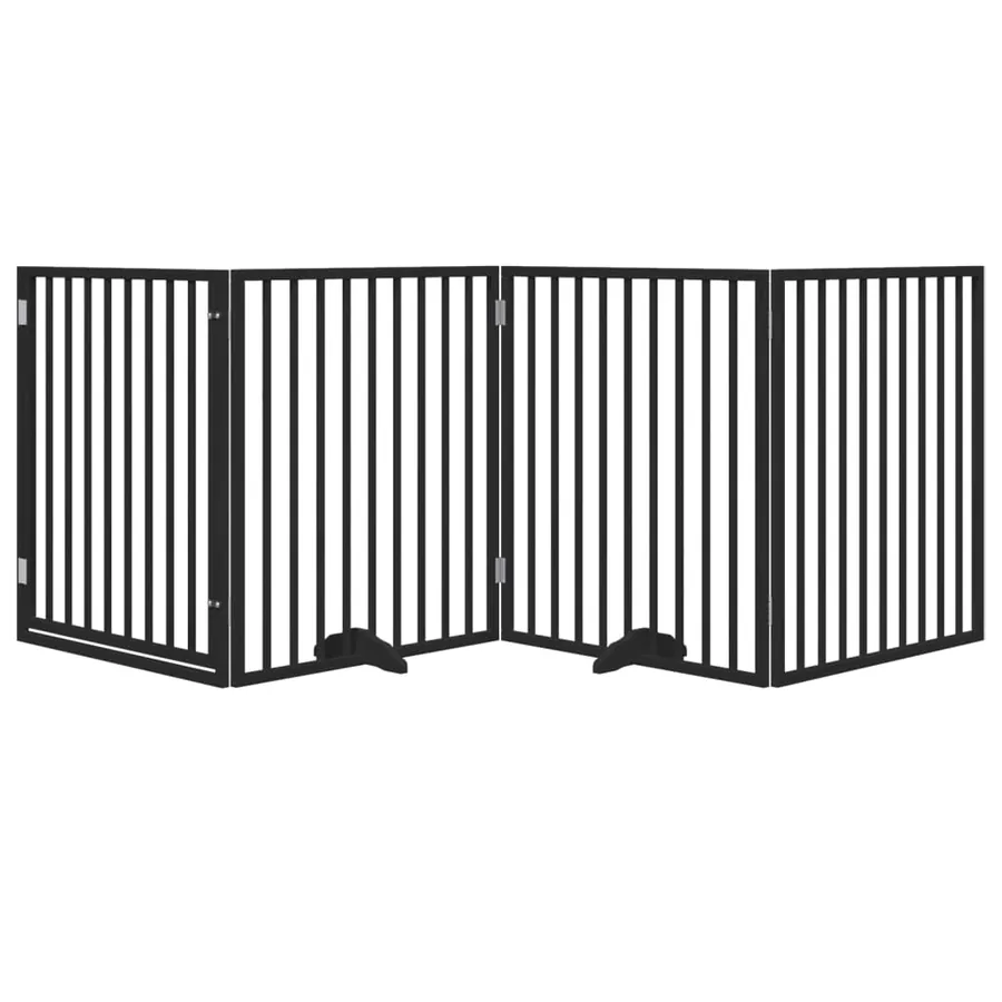 Barrière pour chiens et porte 4 panneaux noir bois de peuplier - 3
