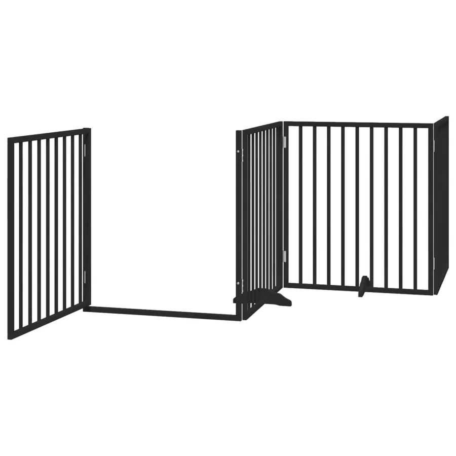 Barrière pour chiens et porte 4 panneaux noir bois de peuplier - 4