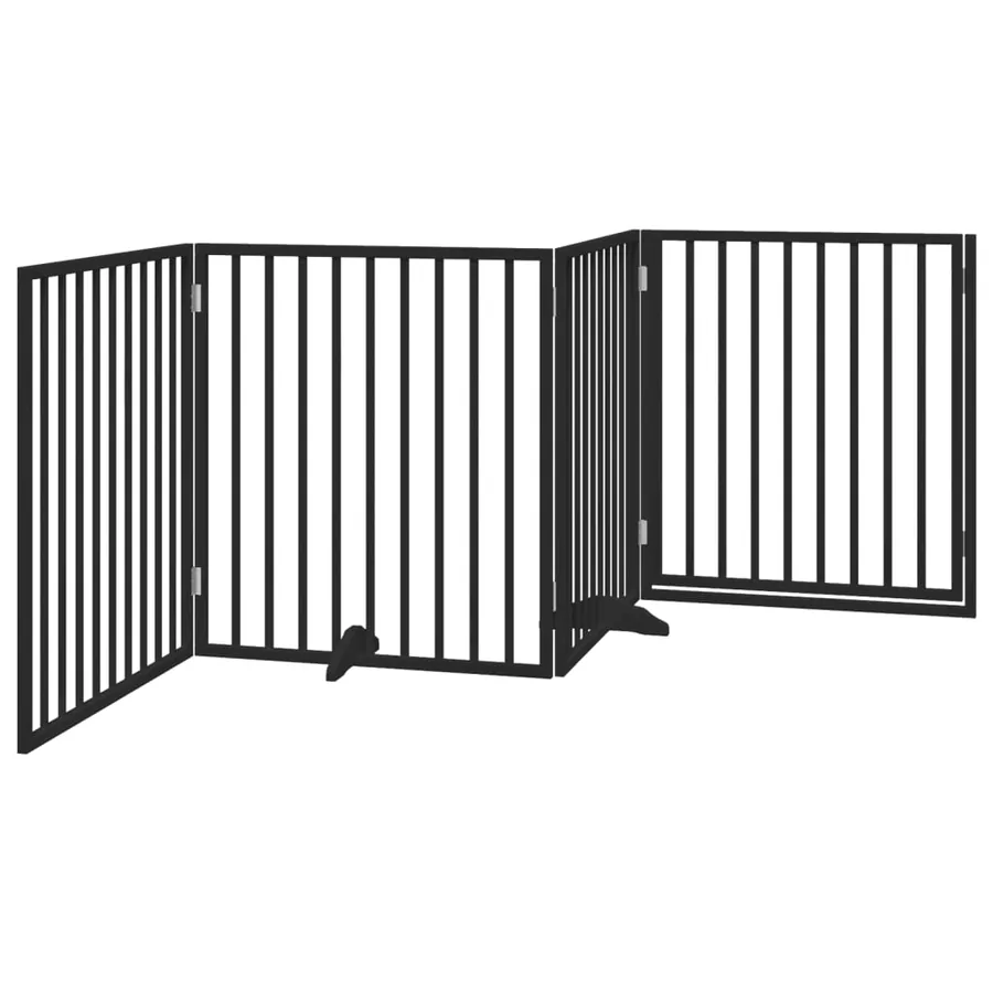 Barrière pour chiens et porte 4 panneaux noir bois de peuplier - 6