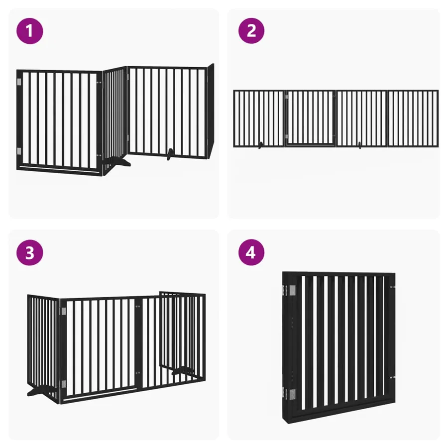 Barrière pour chiens et porte 4 panneaux noir bois de peuplier - 7