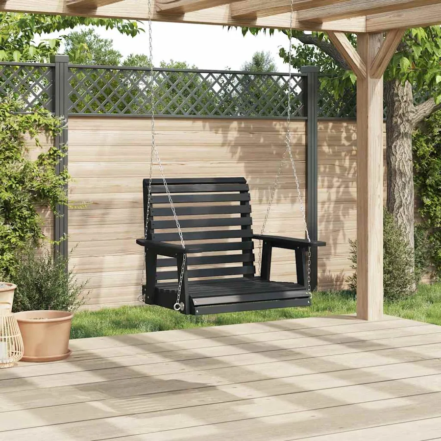 Chaise balançoire de jardin chaînes en métal bois massif sapin - 3