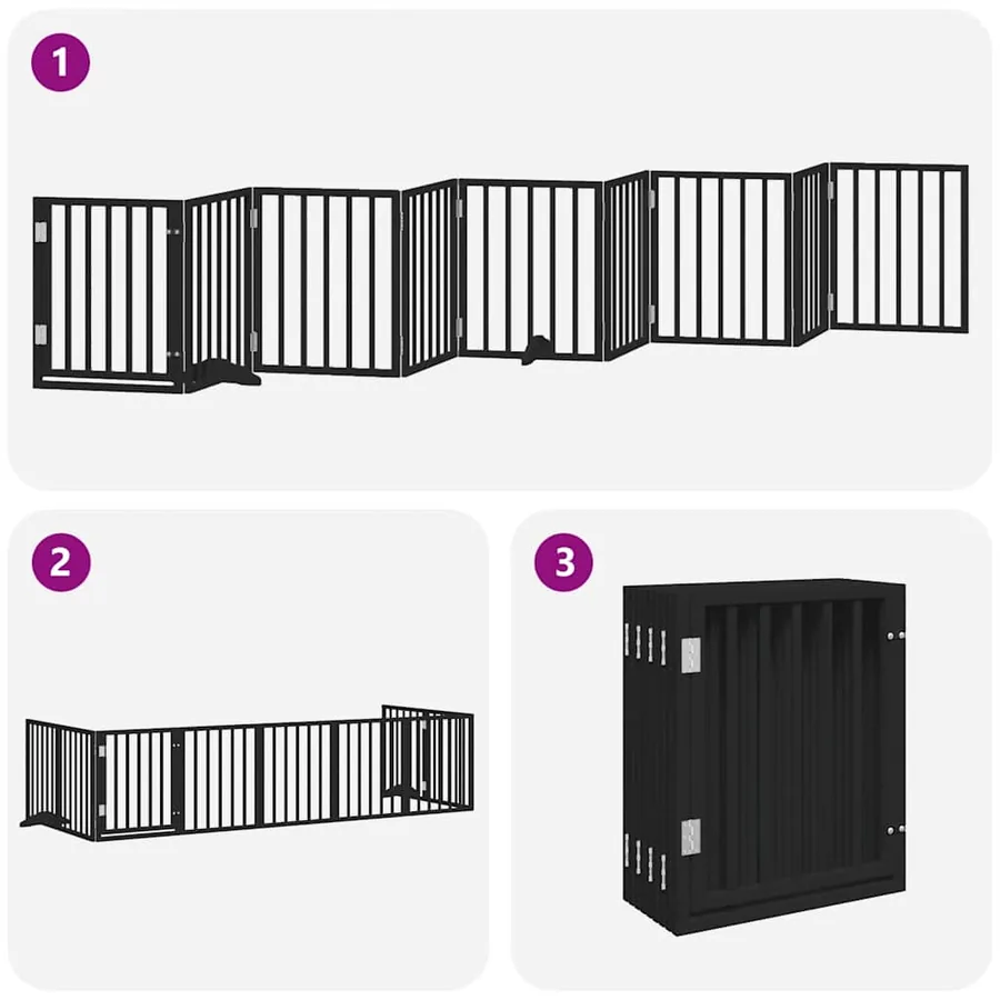Barrière pour chien porte pliable 9 panneaux noir bois peuplier - 6