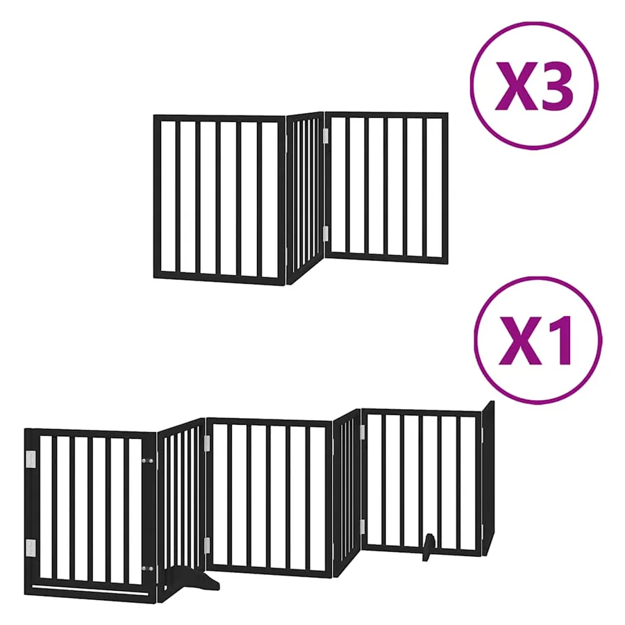 Barrière pour chien porte pliable 15panneaux noir bois peuplier - 2