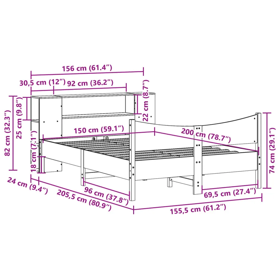 Cadre de lit sans matelas 150x200 cm bois de pin massif - 11