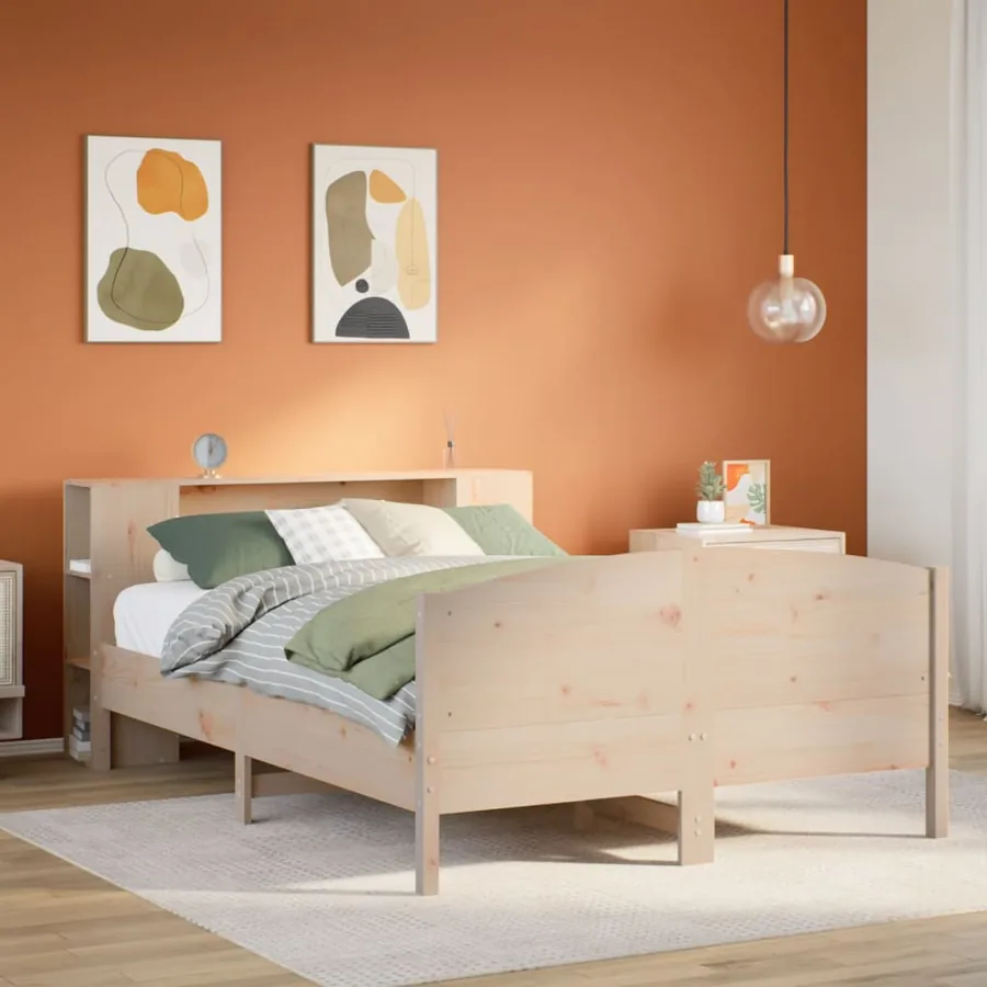 Lit bibliothèque sans matelas 150x200 cm bois massif de pin
