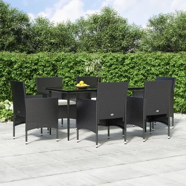 Ensemble à manger de jardin avec coussins 7 pcs Noir