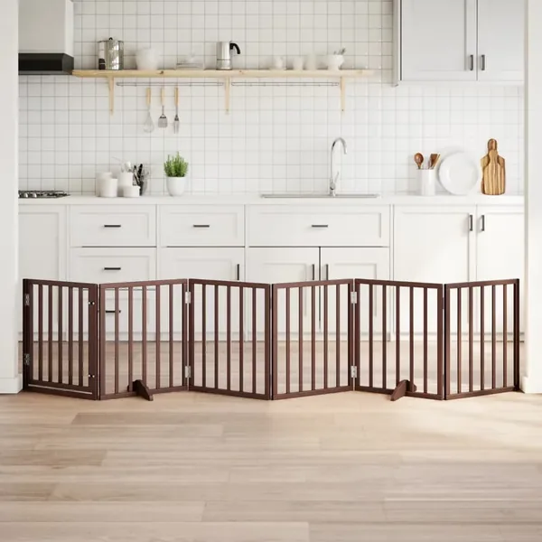 Barrière pour chiens avec porte 6 panneaux bois de peuplier