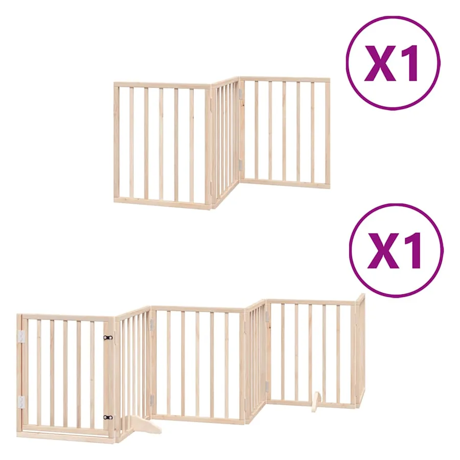 Barrière pour chiens avec porte pliable 9panneaux bois peuplier - 2