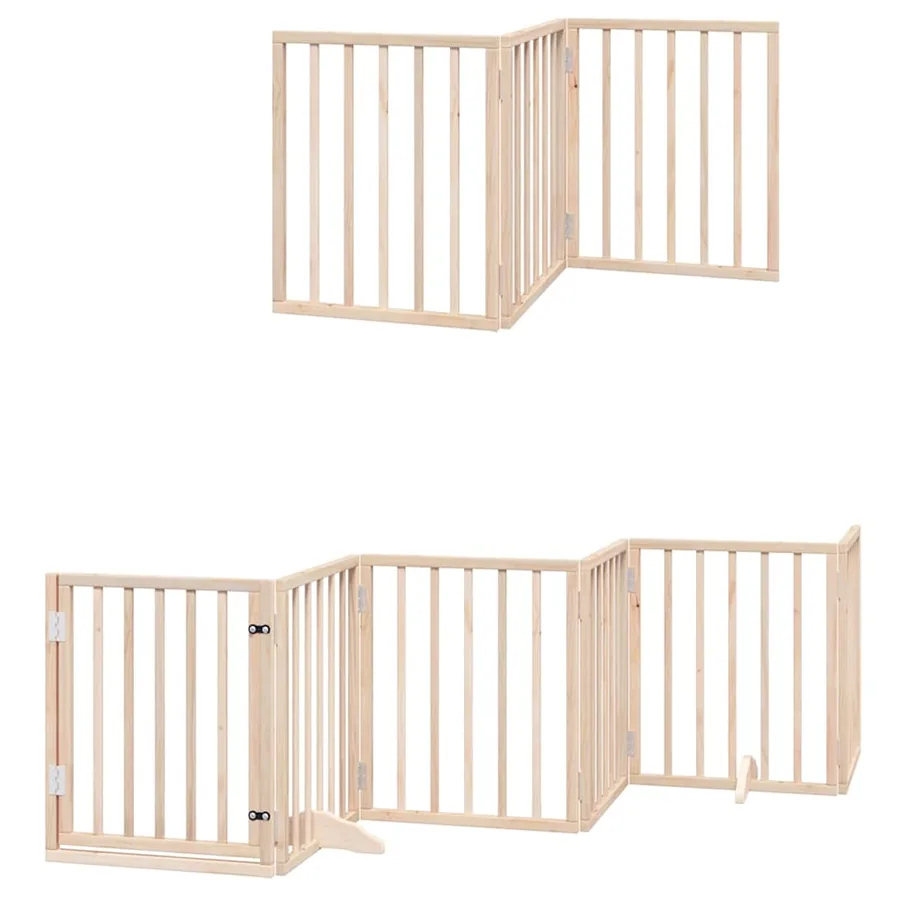 Barrière pour chiens avec porte pliable 9panneaux bois peuplier - 3