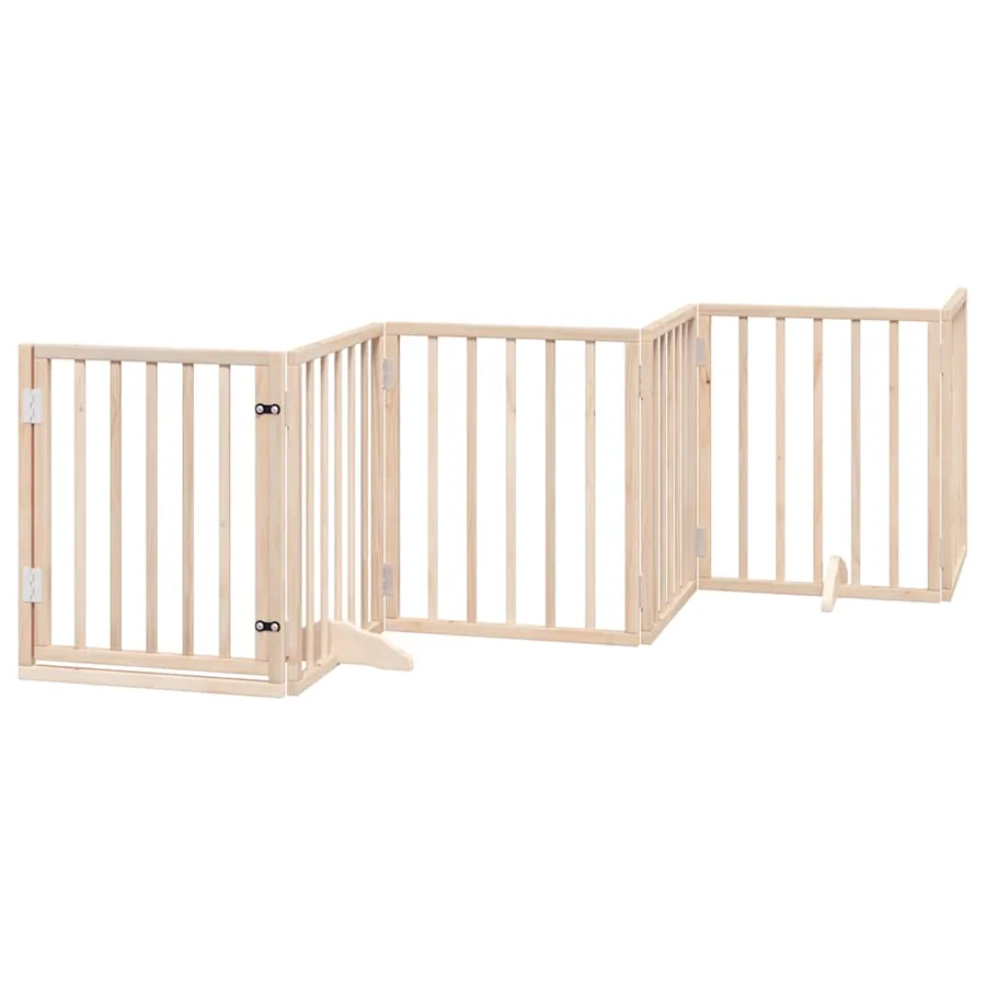 Barrière pour chiens avec porte pliable 9panneaux bois peuplier - 4