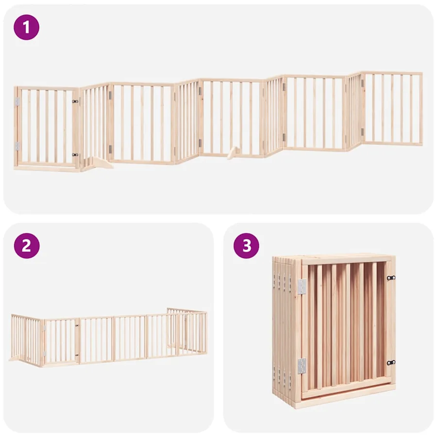 Barrière pour chiens avec porte pliable 9panneaux bois peuplier - 6
