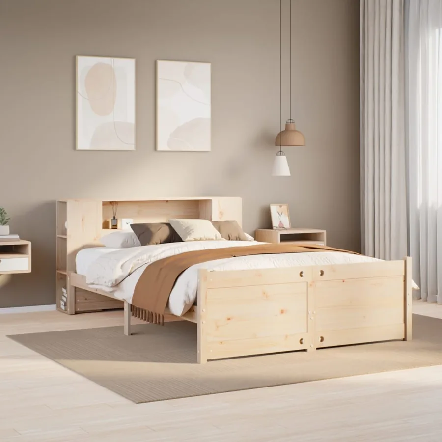 Lit bibliothèque sans matelas 150x200 cm bois massif de pin