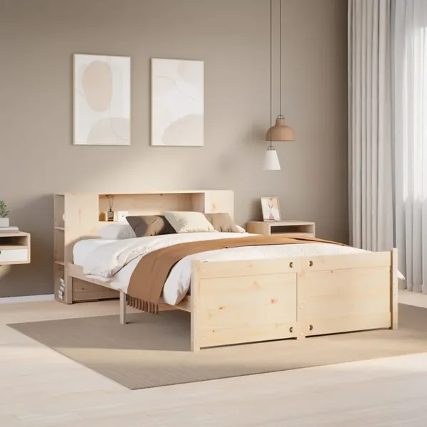 Lit bibliothèque sans matelas 150x200 cm bois massif de pin