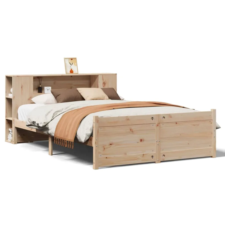 Lit bibliothèque sans matelas 150x200 cm bois massif de pin - 2