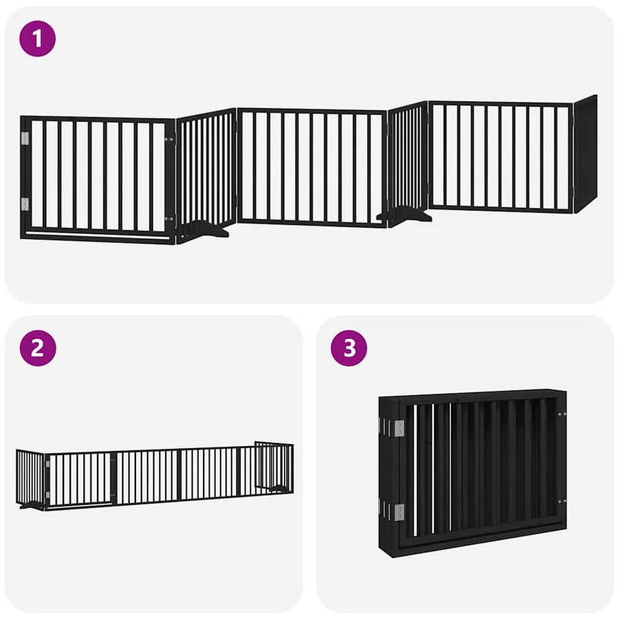 Barrière pour chien porte pliable 6 panneaux noir bois peuplier - 6