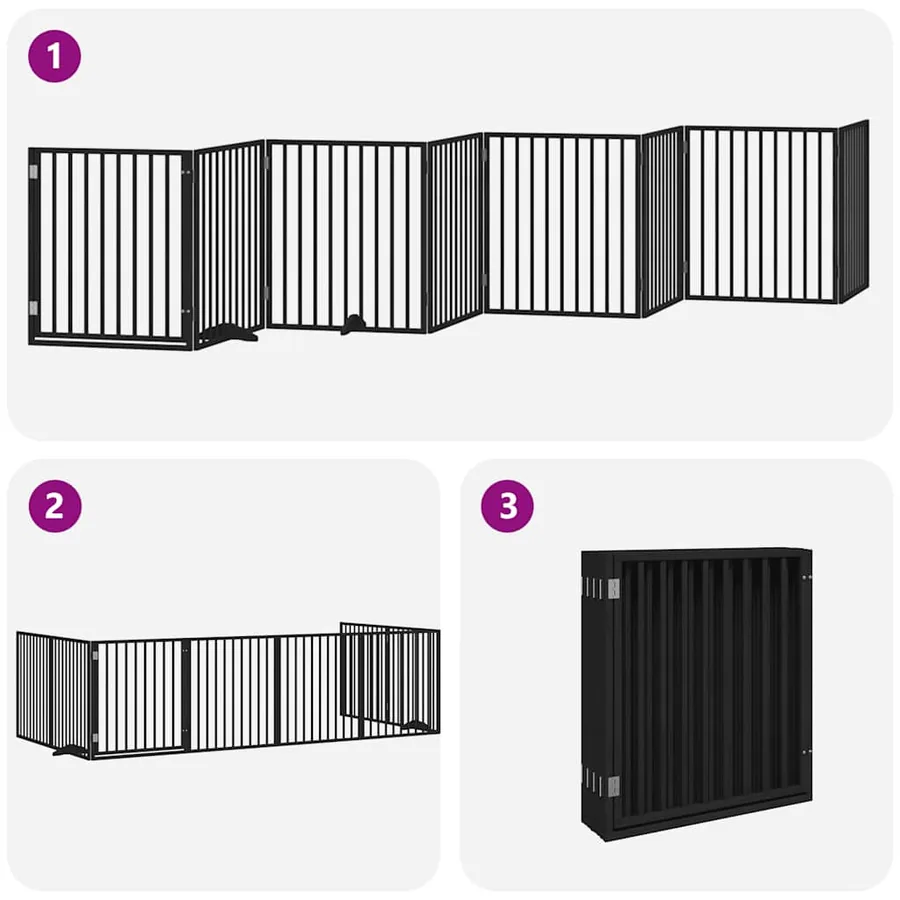 Barrière pour chien porte pliable 8 panneaux noir bois peuplier - 6