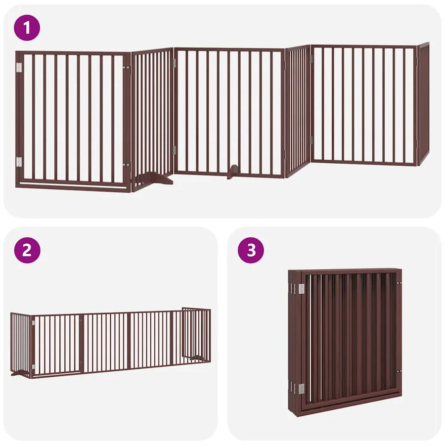 Barrière pour chien avec porte pliable 6 panneaux bois peuplier - 5