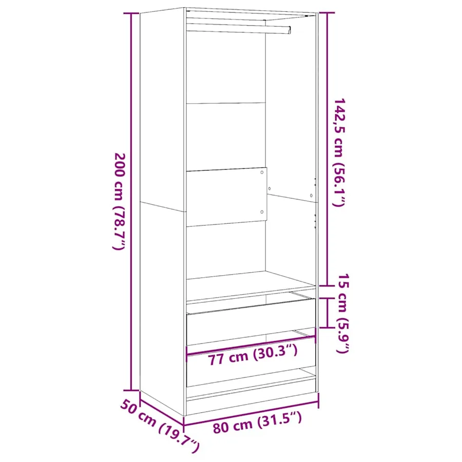 Garde-robe vieux bois 80x50x200 cm bois d'ingénierie - 10