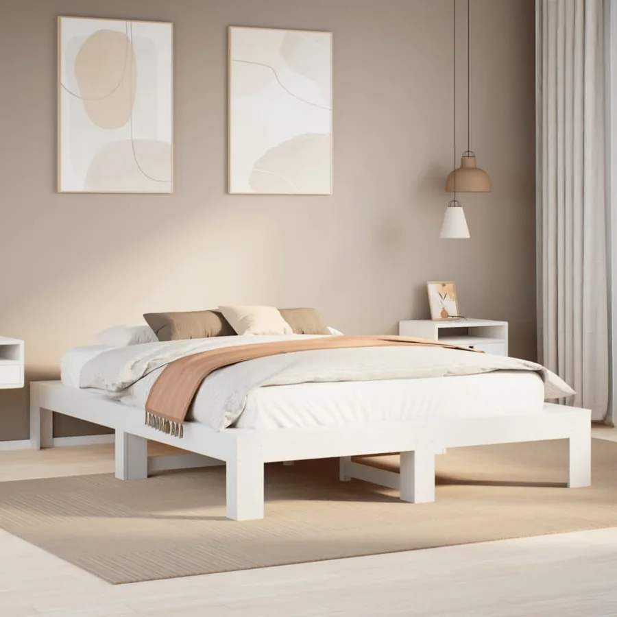 Cadre de lit sans matelas blanc 150x200 cm bois de pin massif
