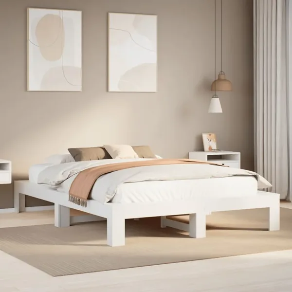 Cadre de lit sans matelas blanc 150x200 cm bois de pin massif