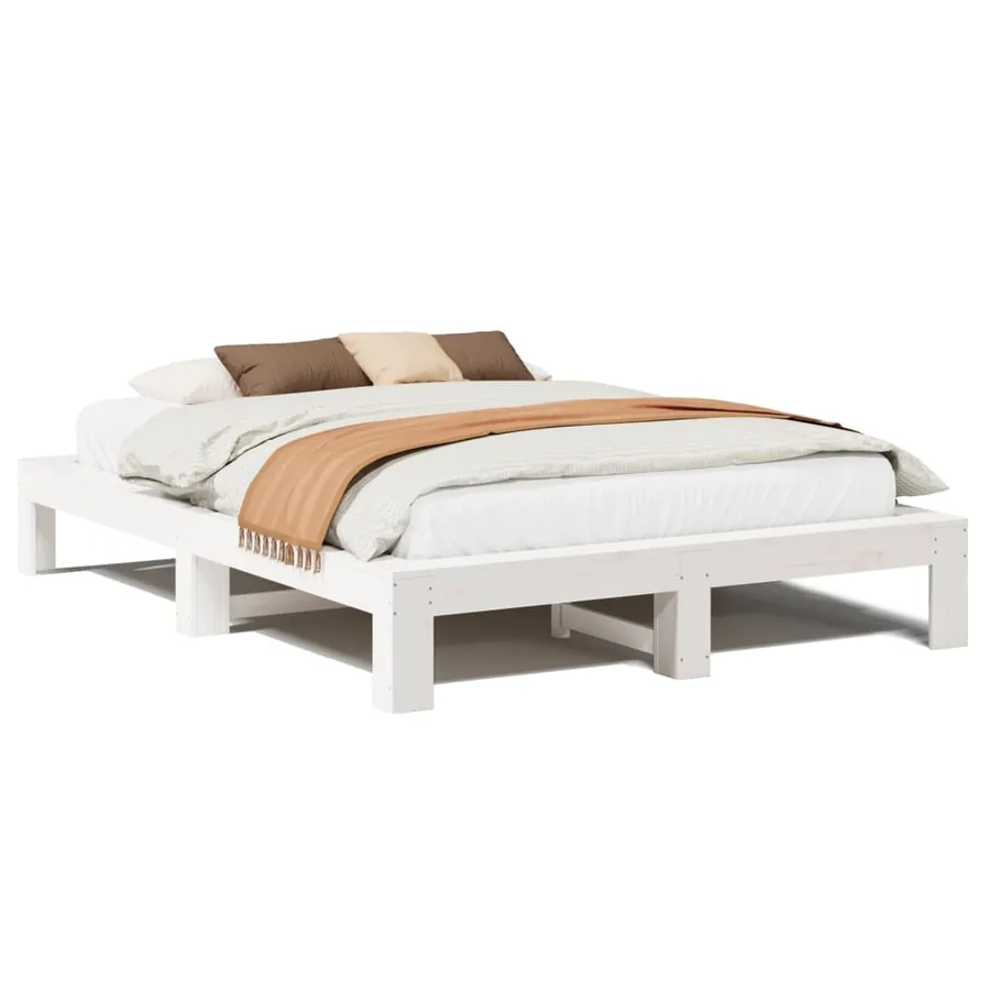 Cadre de lit sans matelas blanc 150x200 cm bois de pin massif - 2