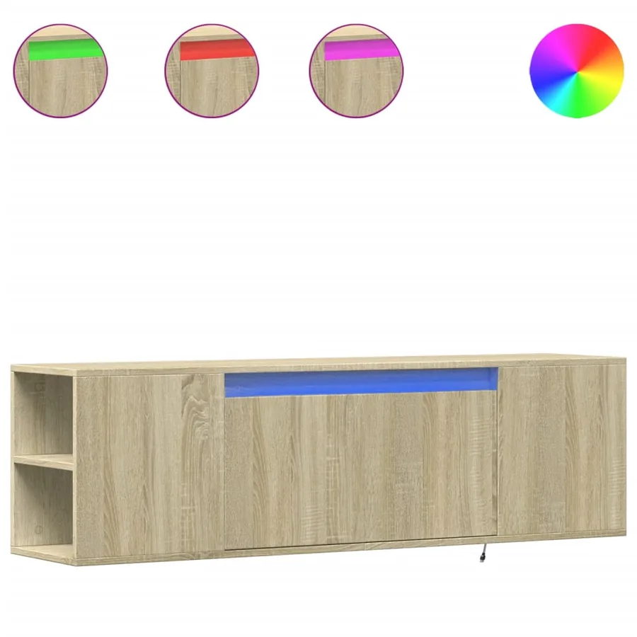 Meuble TV mural avec lumières LED chêne sonoma 135x31x39,5 cm - 2