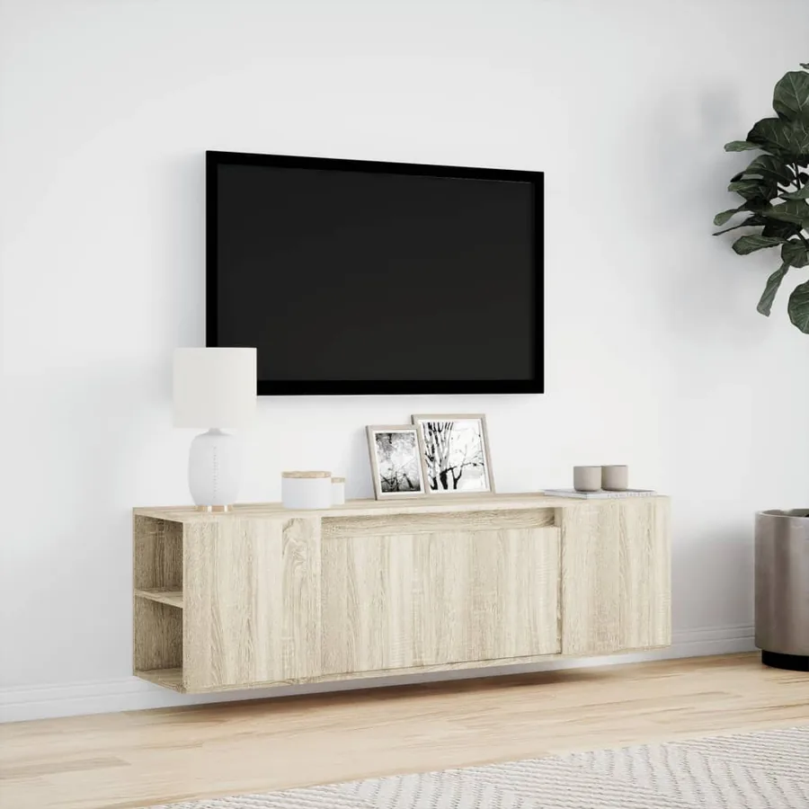 Meuble TV mural avec lumières LED chêne sonoma 135x31x39,5 cm - 4