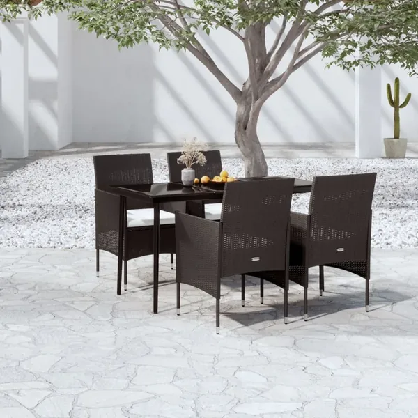 Ensemble à manger de jardin avec coussins 5 pcs Noir