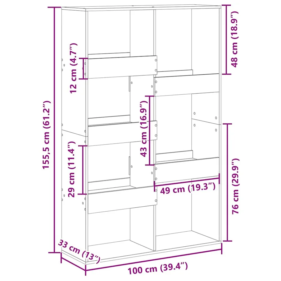 Cloison de séparation noir 100x33x155,5 cm bois d'ingénierie - 9