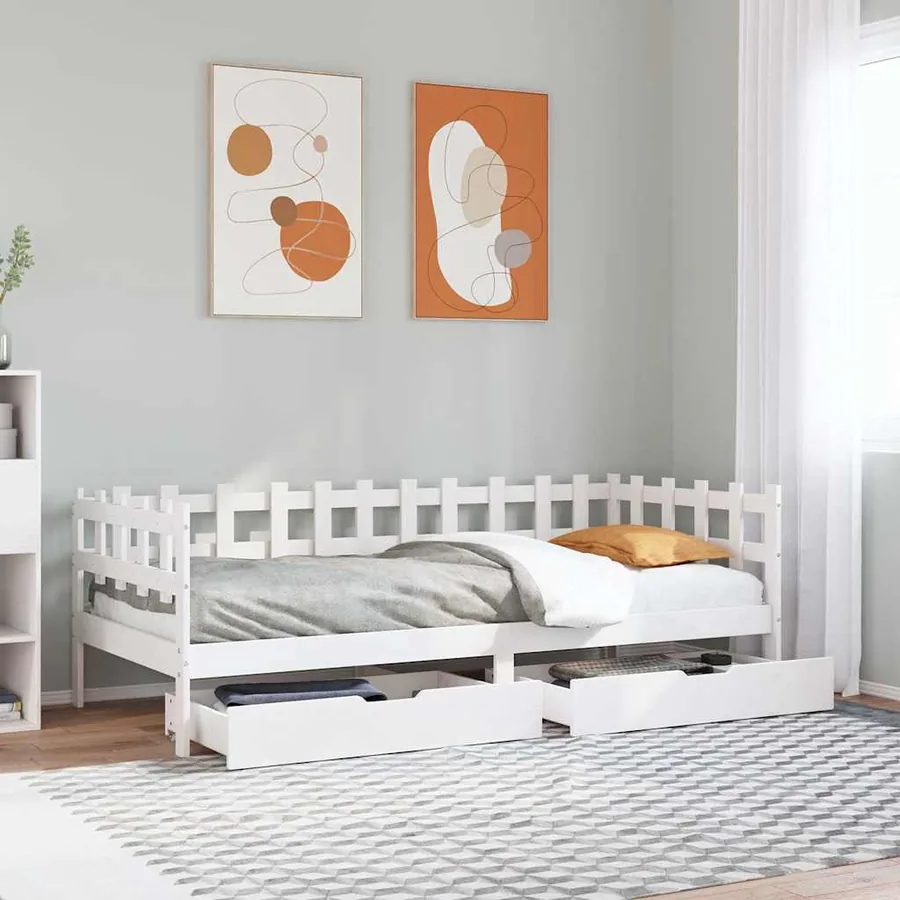 Lit de jour et tiroirs sans matelas blanc 90x190 cm bois massif