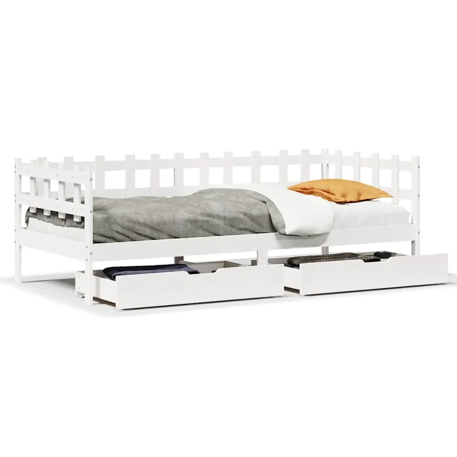 Lit de jour et tiroirs sans matelas blanc 90x190 cm bois massif - 2