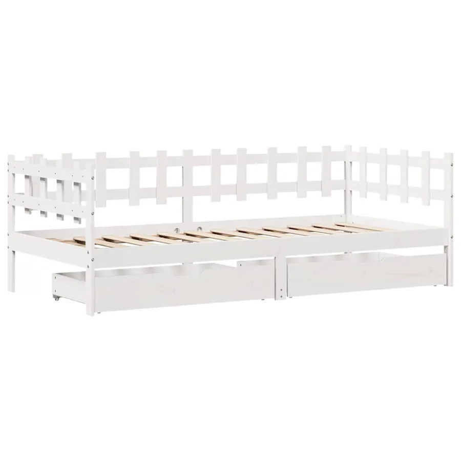 Lit de jour et tiroirs sans matelas blanc 90x190 cm bois massif - 3
