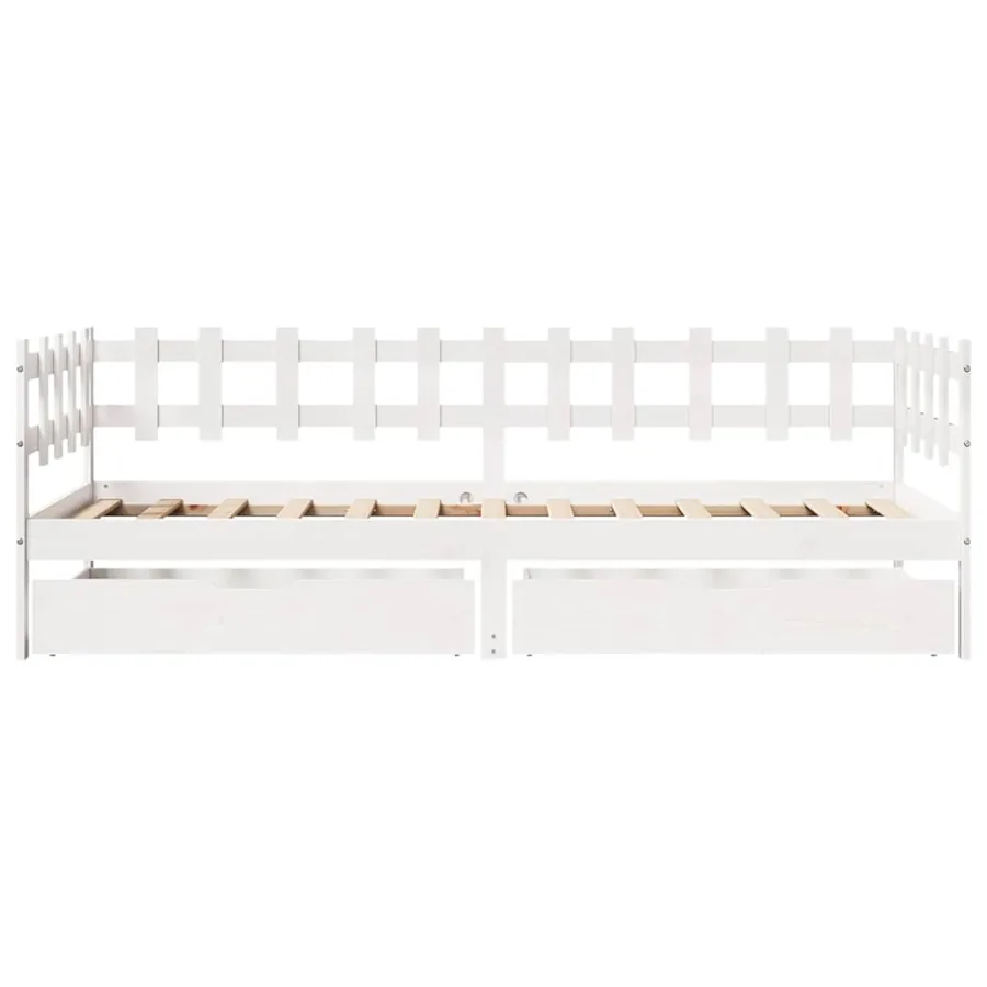 Lit de jour et tiroirs sans matelas blanc 90x190 cm bois massif - 4