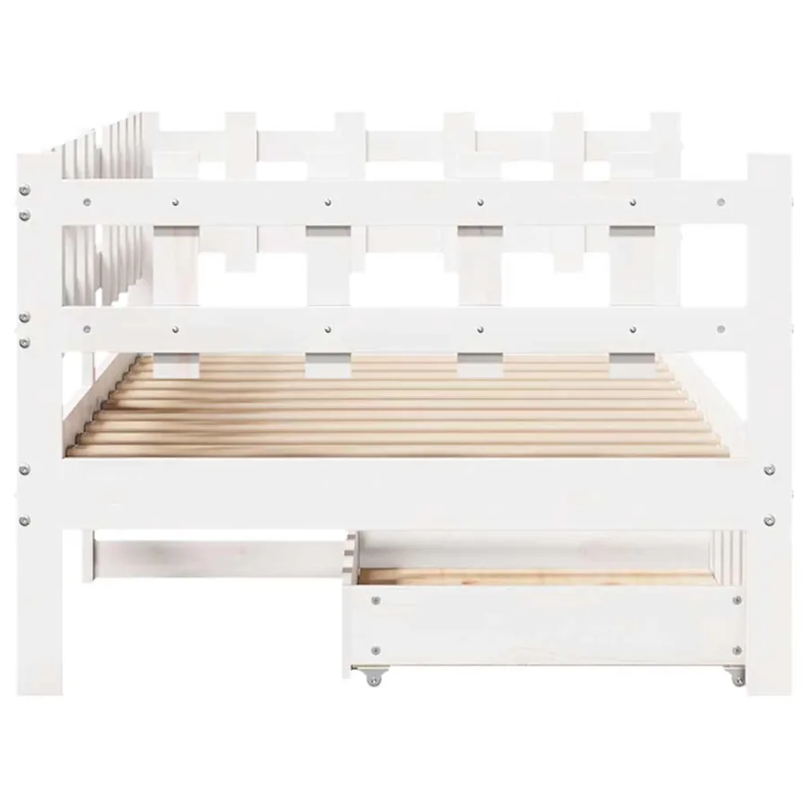 Lit de jour et tiroirs sans matelas blanc 90x190 cm bois massif - 7