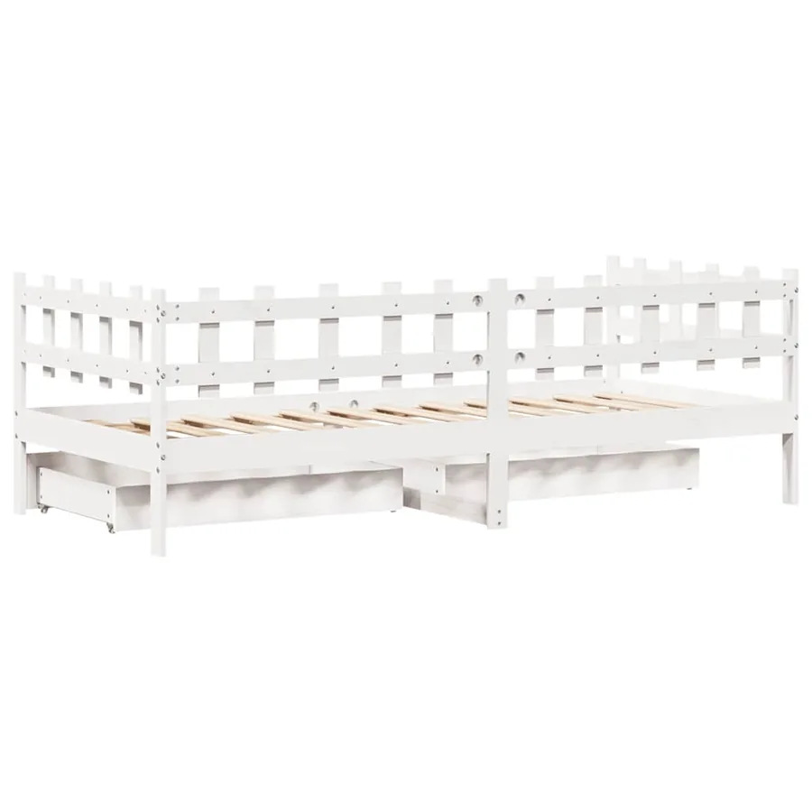 Lit de jour et tiroirs sans matelas blanc 90x190 cm bois massif - 8