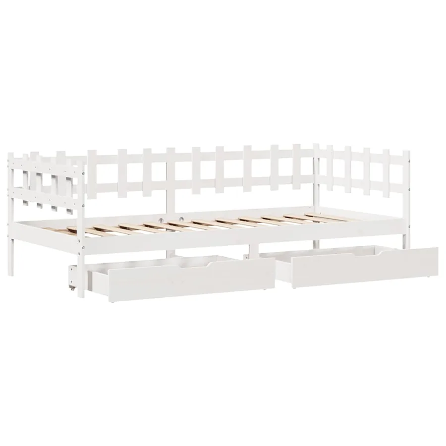 Lit de jour et tiroirs sans matelas blanc 90x190 cm bois massif - 9
