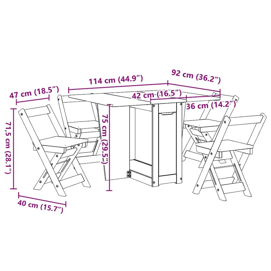 Ensemble à manger papillon 5 pcs Corona pliable gris bois pin - 13