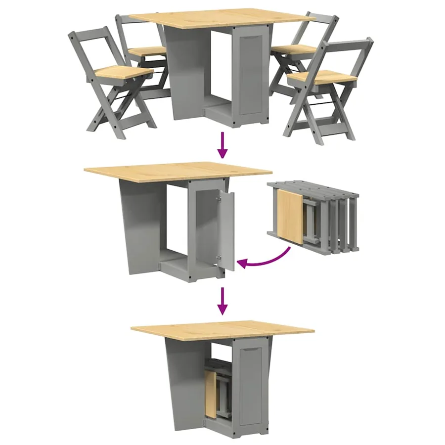 Ensemble à manger papillon 5 pcs Corona pliable gris bois pin - 6