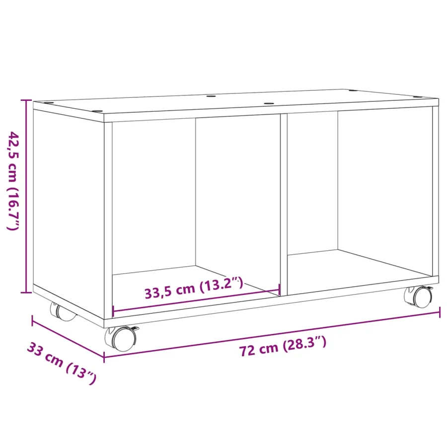 Armoire à roulettes blanc 72x33x42,5 cm bois d'ingénierie - 10