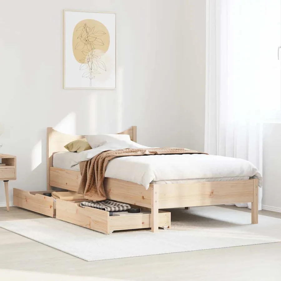Cadre de lit avec tiroirs 75x190 cm bois de pin massif - 3