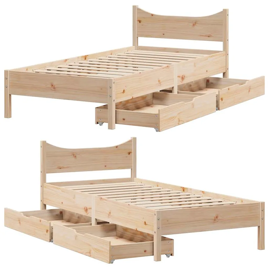 Cadre de lit avec tiroirs 75x190 cm bois de pin massif - 9