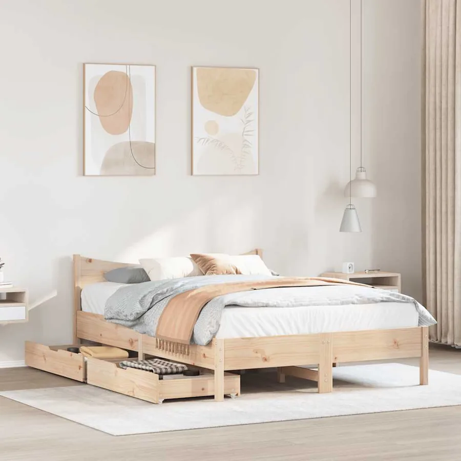 Cadre de lit avec tiroirs 135x190 cm Bois de pin massif - 3