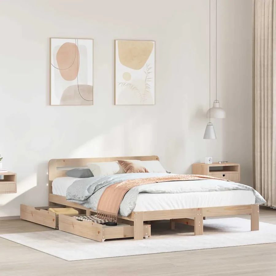 Cadre de lit sans matelas 135x190 cm bois de pin massif