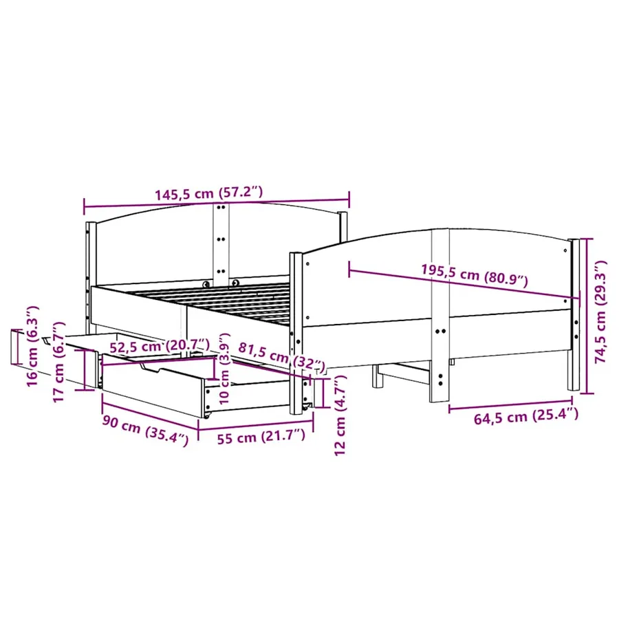 Cadre de lit sans matelas 140x190 cm bois de pin massif - 12