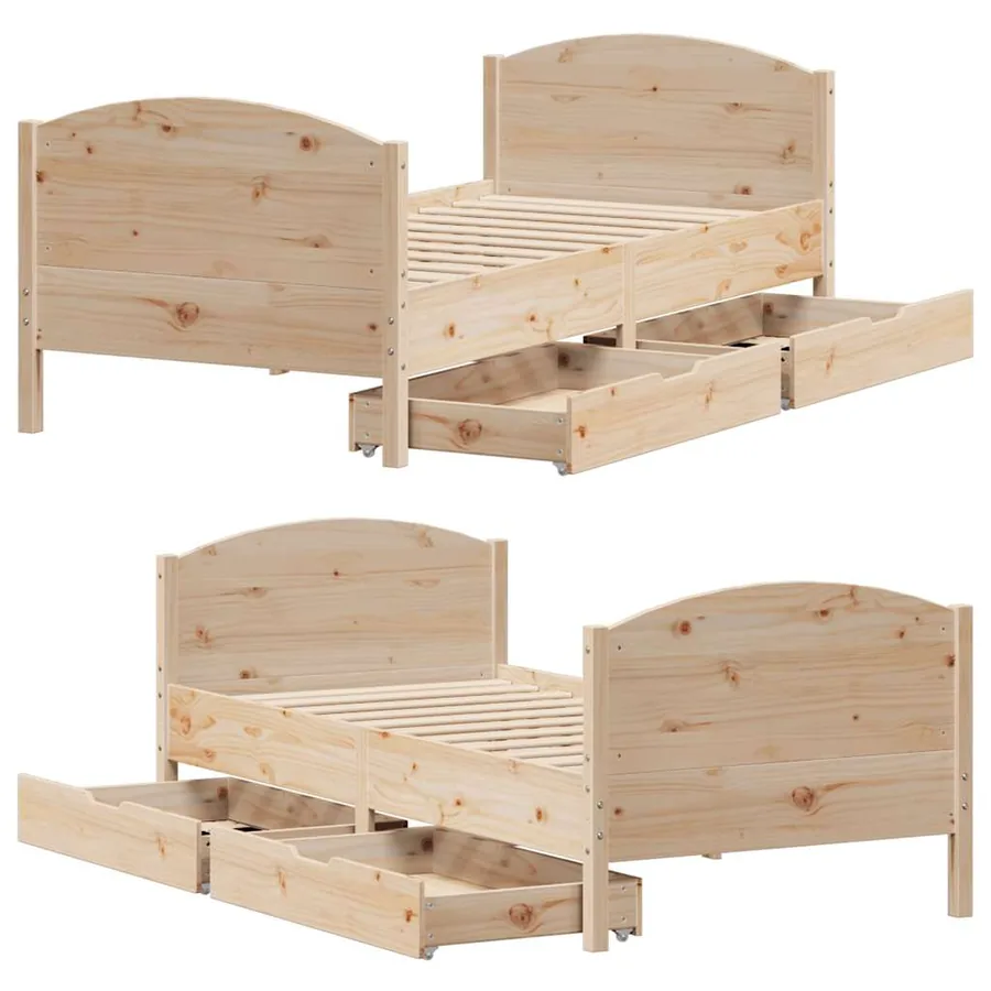 Cadre de lit sans matelas 75x190 cm bois de pin massif - 9