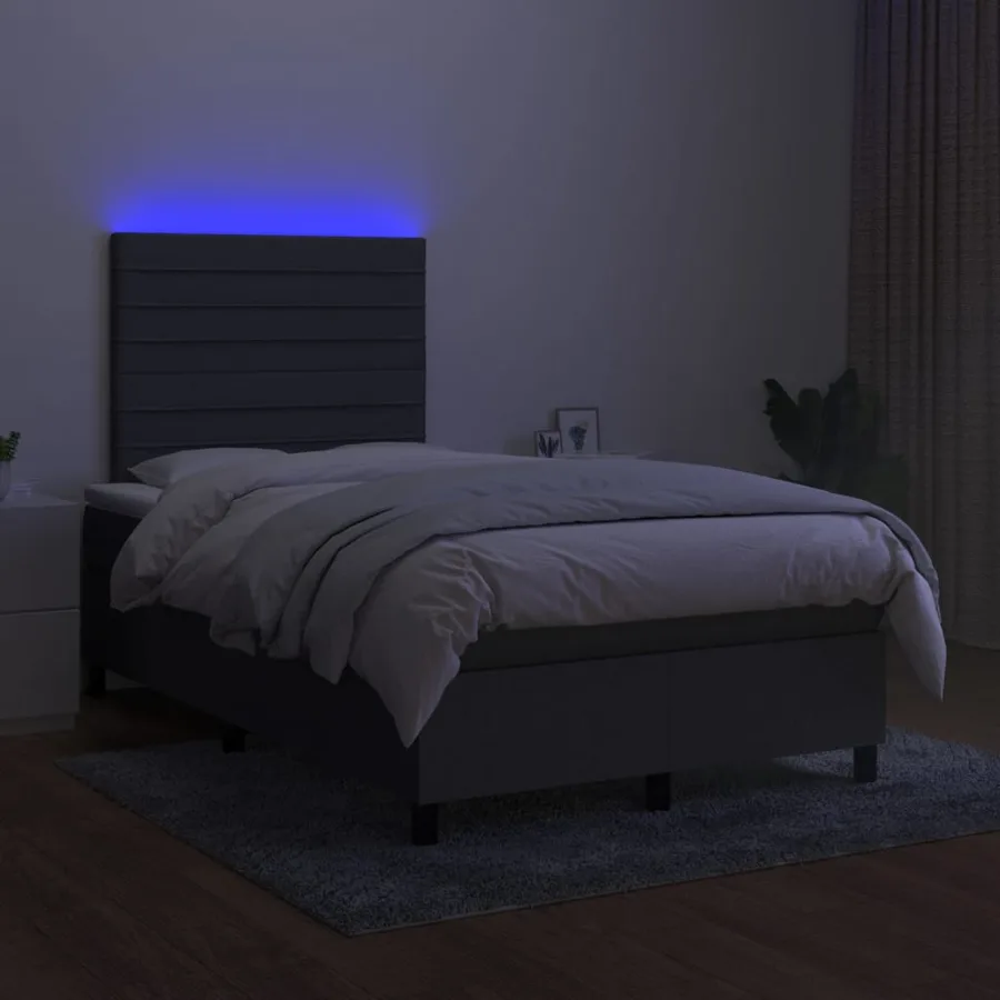 Sommier à lattes de lit et matelas et LED Gris foncé 120x200 cm - 4
