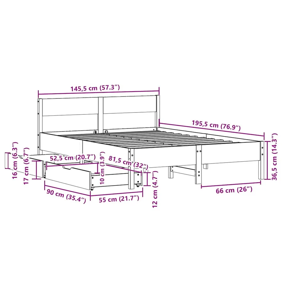 Cadre de lit sans matelas 140x190 cm bois de pin massif - 12