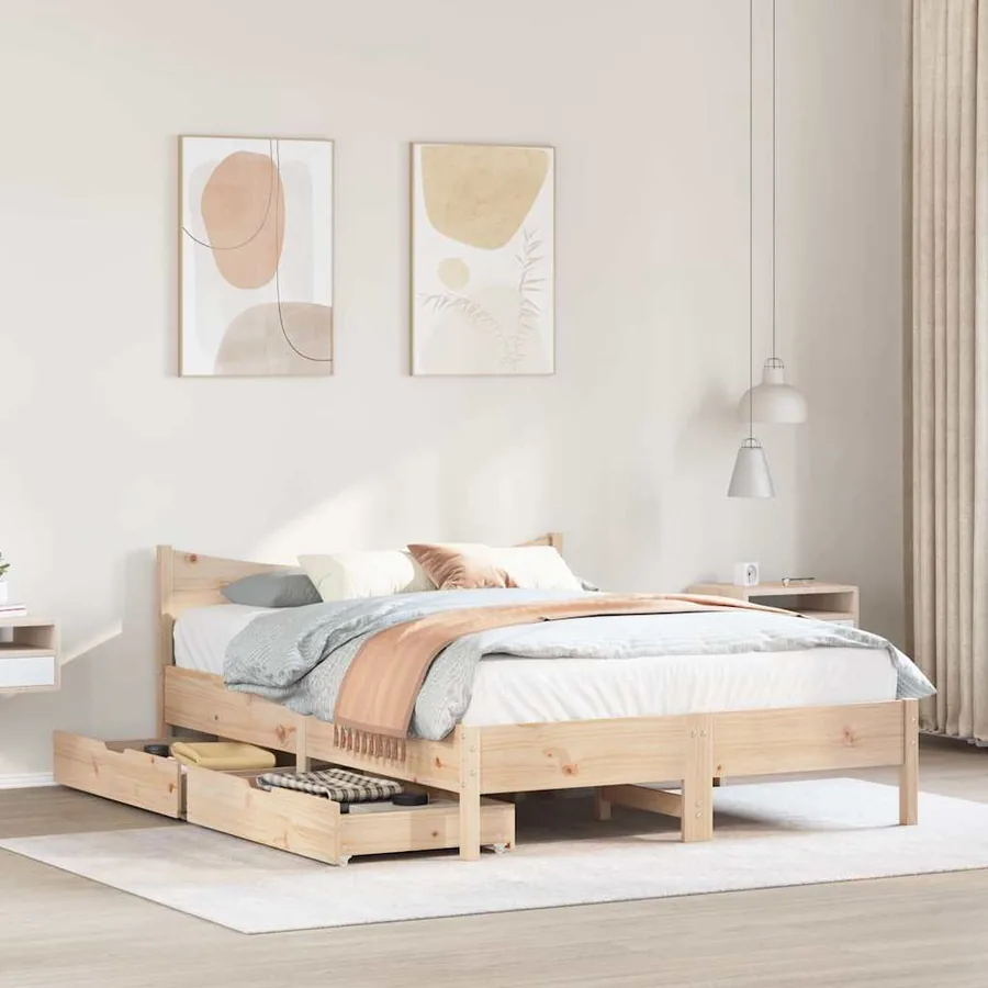 Cadre de lit avec tiroirs 140x190 cm bois de pin massif - 3